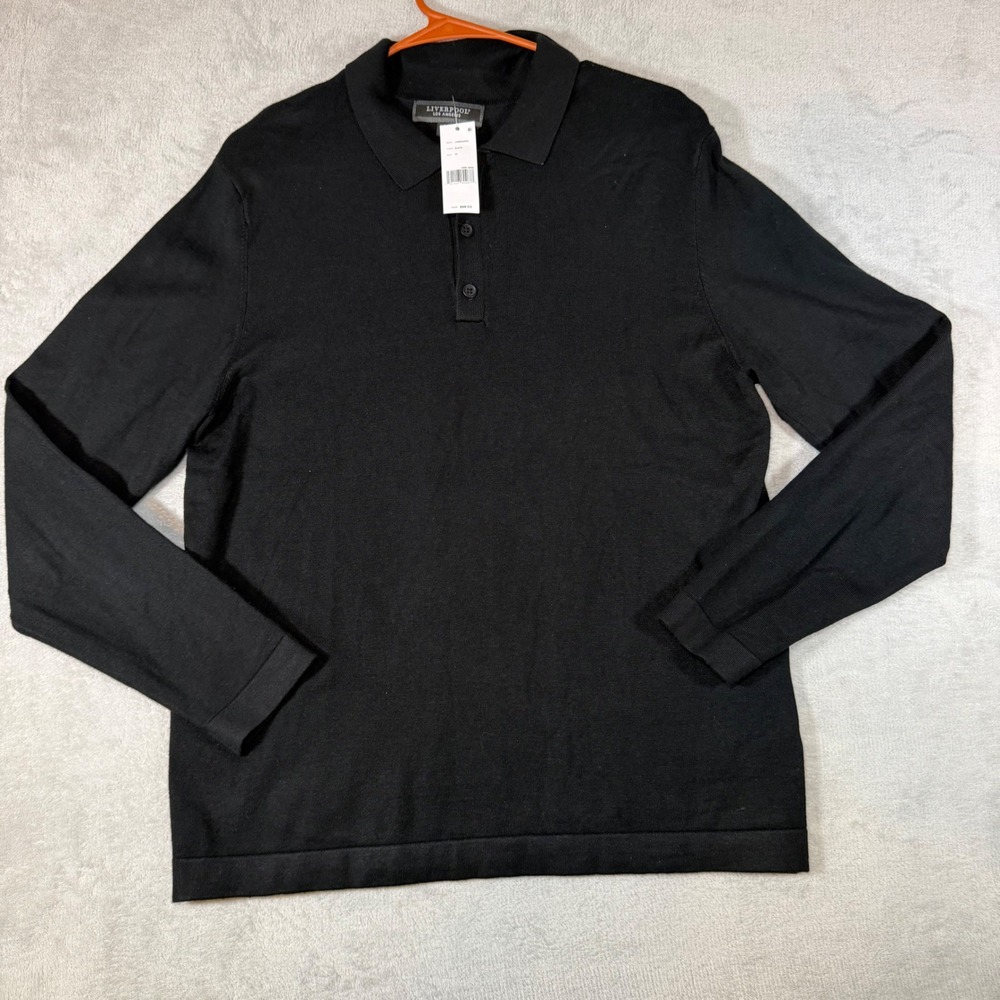 Liverpool Los Angeles Mens Long Sleeve Polo Sweater Black LG986MS65 Medium NWT